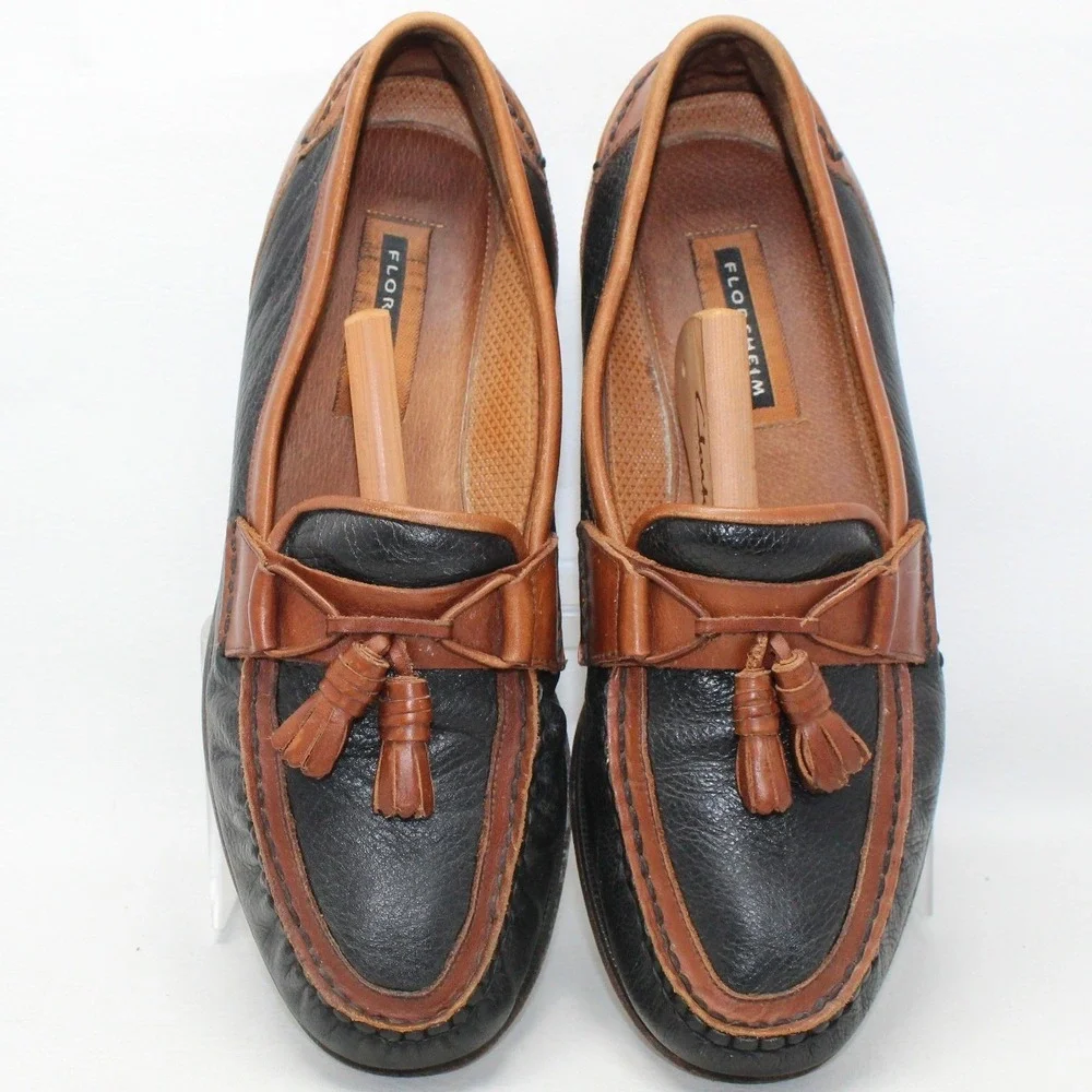 Florsheim Mens Two Tone Leather‎ Tassel Loafers Black Tan 11234 Size 11.5 D